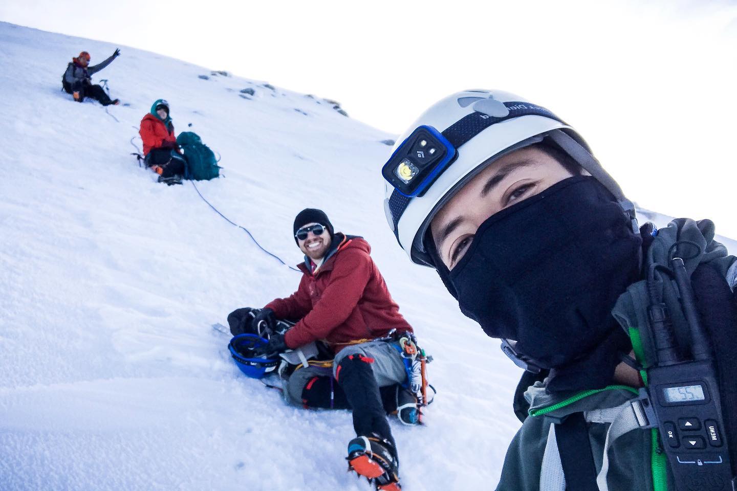 Guided group climbing Pico de Orizaba glacier on a night ascent